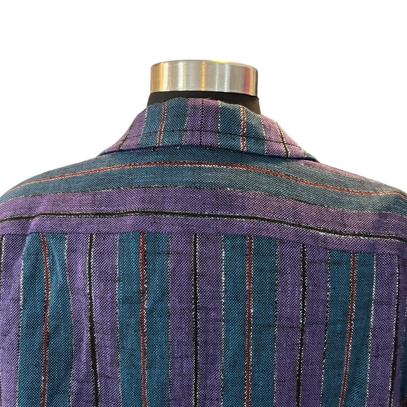Vintage Givenchy Plus jacket single breasted blazer striped purple teal metallic - Picture 5 of 12